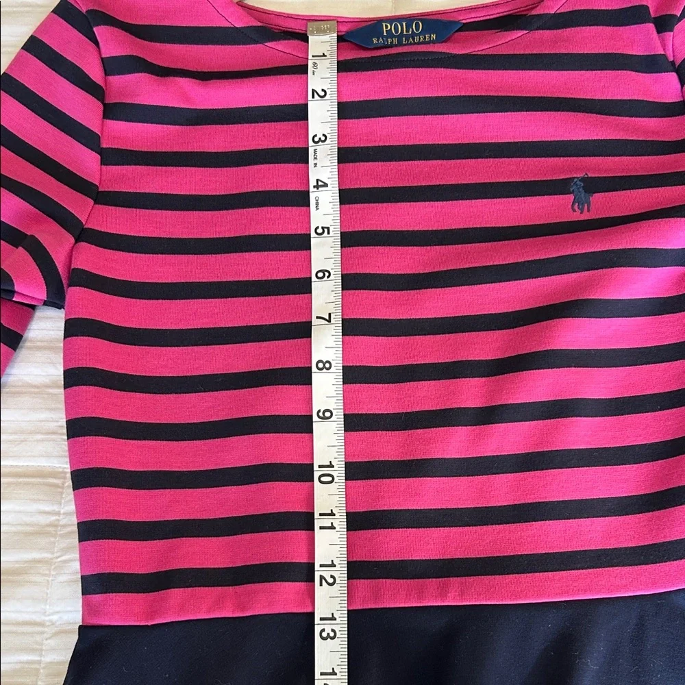Polo Ralph Lauren Girls Preppy Fuchsia and Navy Striped Ponte Dress Size XL(16)
